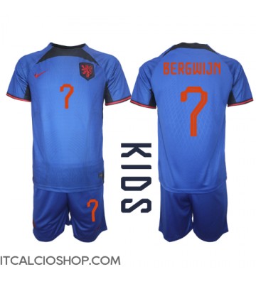Olanda Steven Bergwijn #7 Seconda Maglia Bambino Mondiali 2022 Manica Corta (+ Pantaloni corti)